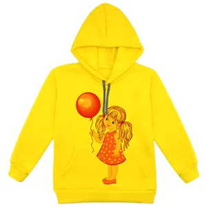 هودی دخترانه مدل دختر و بادکنک F146 رنگ زرد 