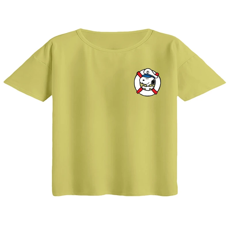 کراپ تی‌شرت آستین کوتاه زنانه مدل اسنوپی کد ۵ رنگ لیمویی