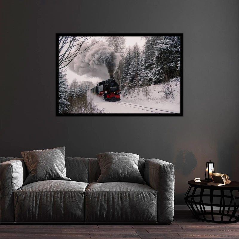 تابلو بکلیت طرح قطار و منظره کوهستانی و زمستان مدل B-bu2561
