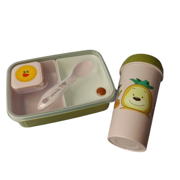 ست ظرف غذا و قمقمه کودک طرح آناناسی کد 02 مجموعه 2 عددی