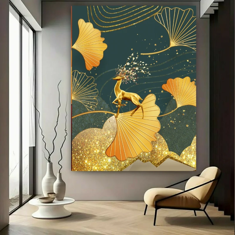 تابلو بوم طرح گوزن طلا مدل شاخ و شکوفه کد N124