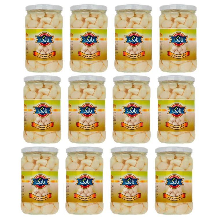 سیر ترشی سفید رازک - 660 گرم بسته 12 عددی