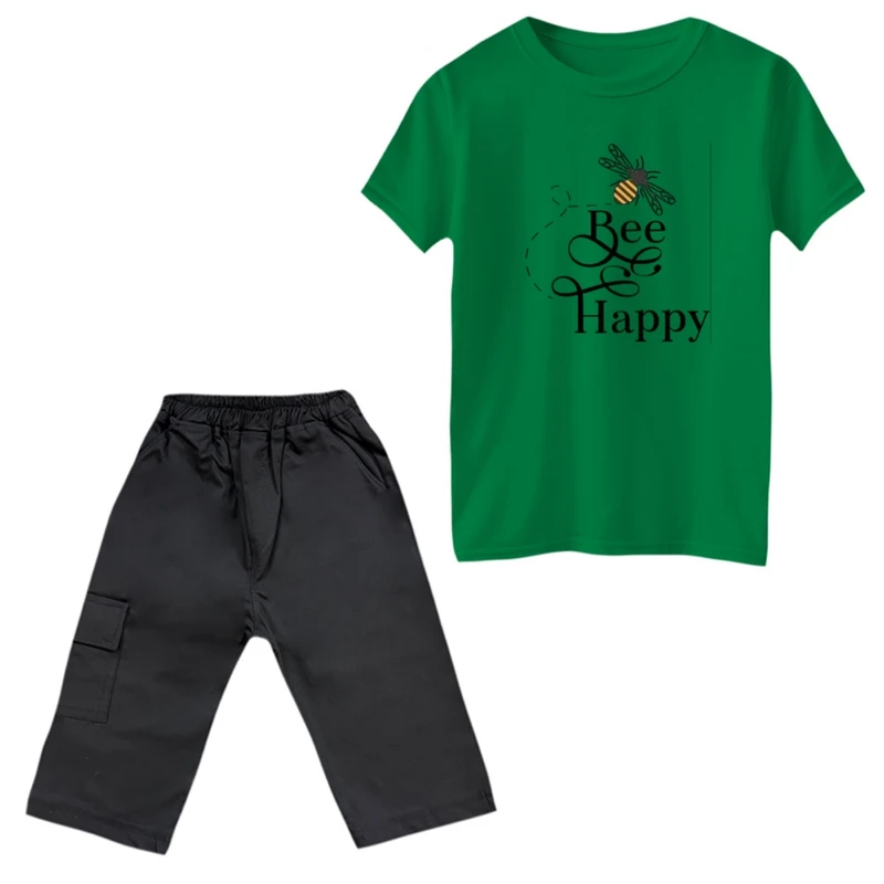 ست تی‌شرت و شلوارک پسرانه مدل bee happy