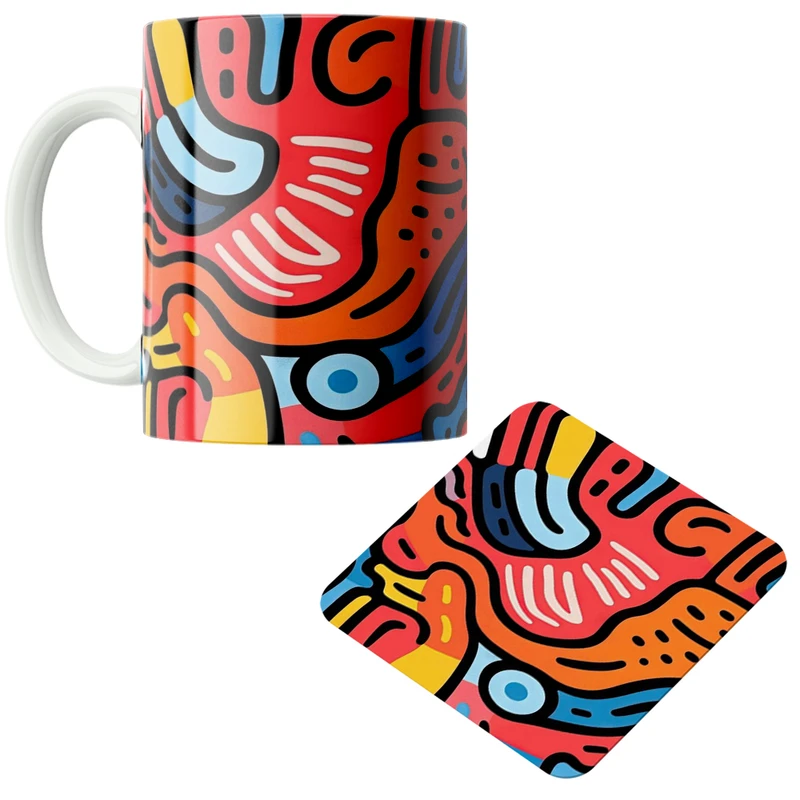 ماگ پاد آفرین مدل اشکال و خطوط کد DKC582 به همراه زیر لیوانی