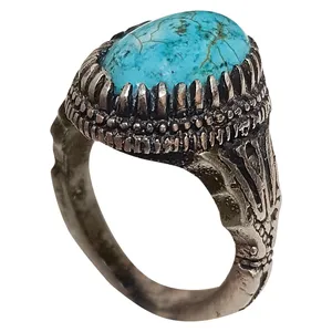 انگشتر نقره مردانه مدل فیروزه طلاکوبی نیشابور FN2215280