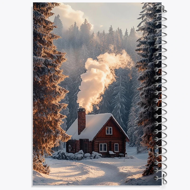 دفتر ژورنال نویسی 50 برگ خندالو مدل نقطه ای طرح کلبه ی جنگلی برفی  کد F8278