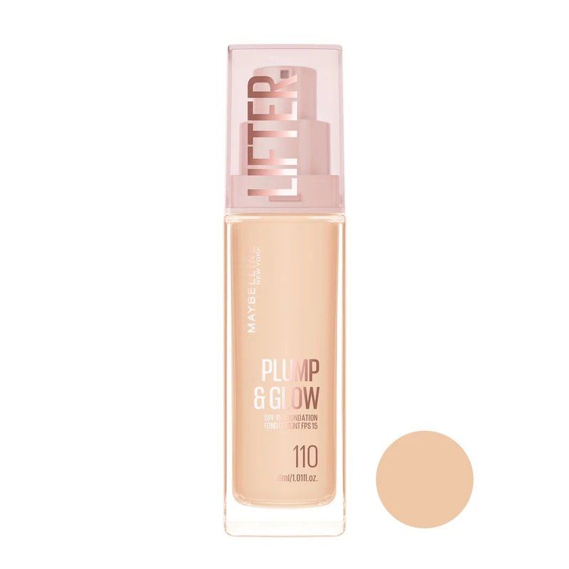 کرم پودر spf15 میبلین مدل Plump & Glow شماره 110 مناسب برای انواع پوست حجم 30 میلی‌لیتر