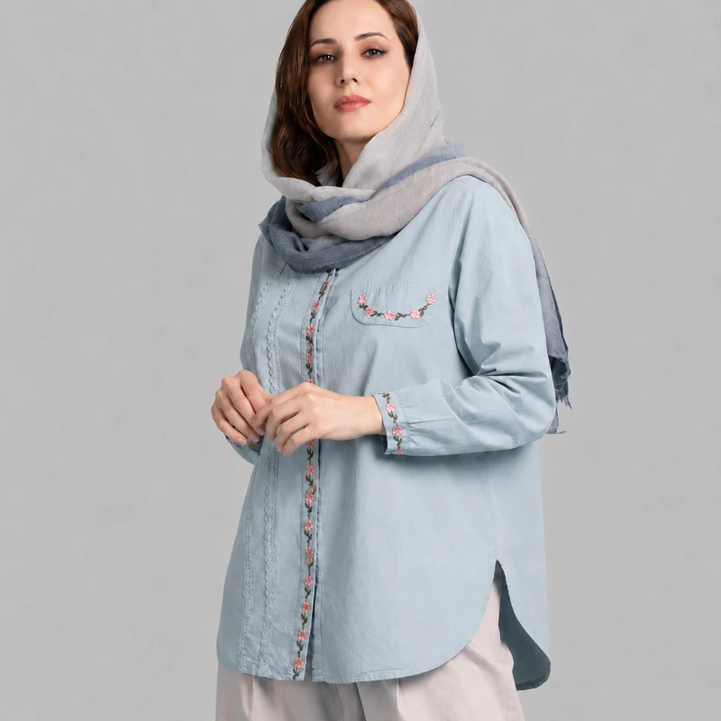 شومیز زنانه گل‌دار الیاف طبیعی مدل تنپوش آنی