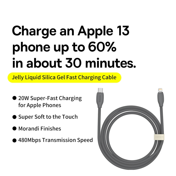 کابل تبدیل لایتنینگ به USB-C باسئوس مدل Jelly Liquid Silica Gel طول 1.2 متر