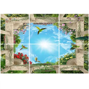 تایل سقفی آسمان مجازی طرح آسمان و باغ زیبا  کد ST 6123-6 سایز 60x60 سانتی متر مجموعه 6 عددی