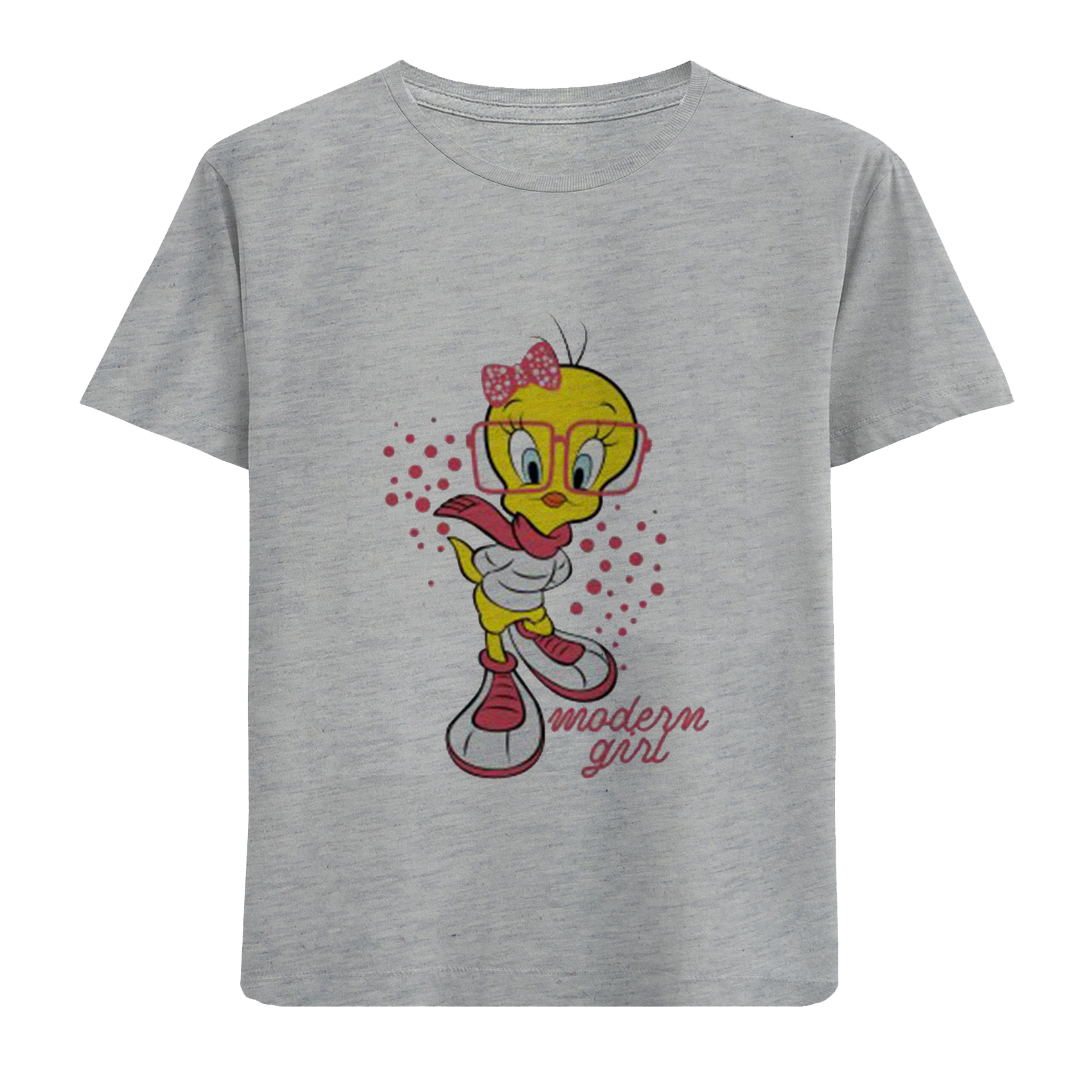 تی شرت آستین کوتاه دخترانه مدل جوجه عینکی D315