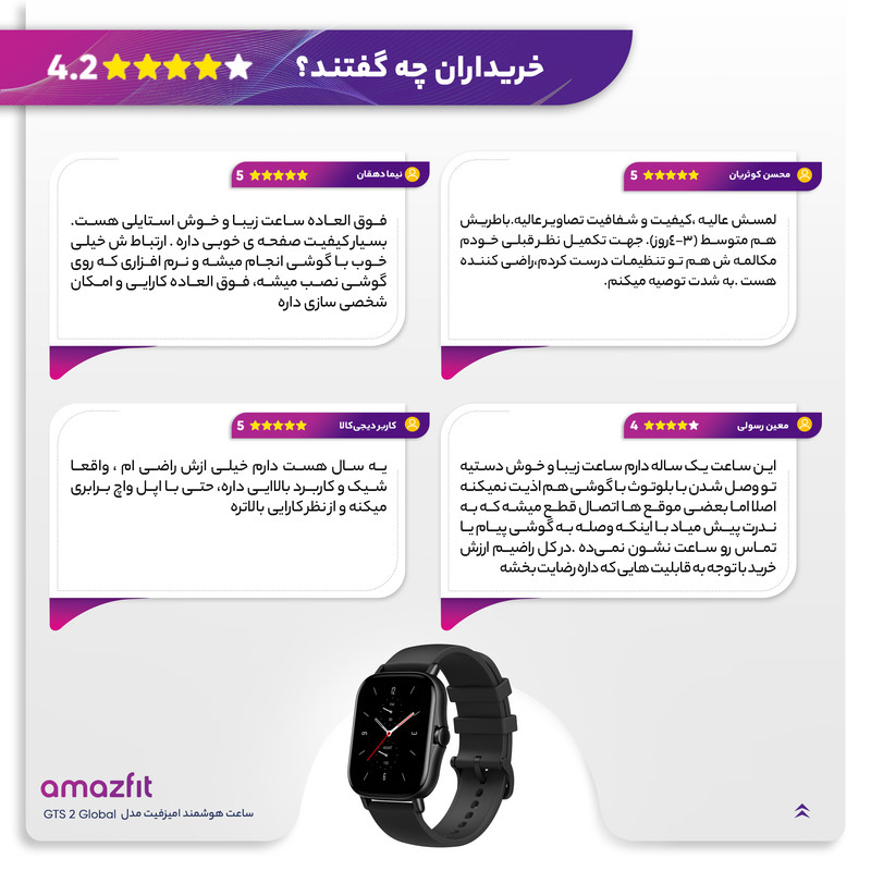 ساعت هوشمند امیزفیت مدل GTS 2 Global بند سیلیکونی