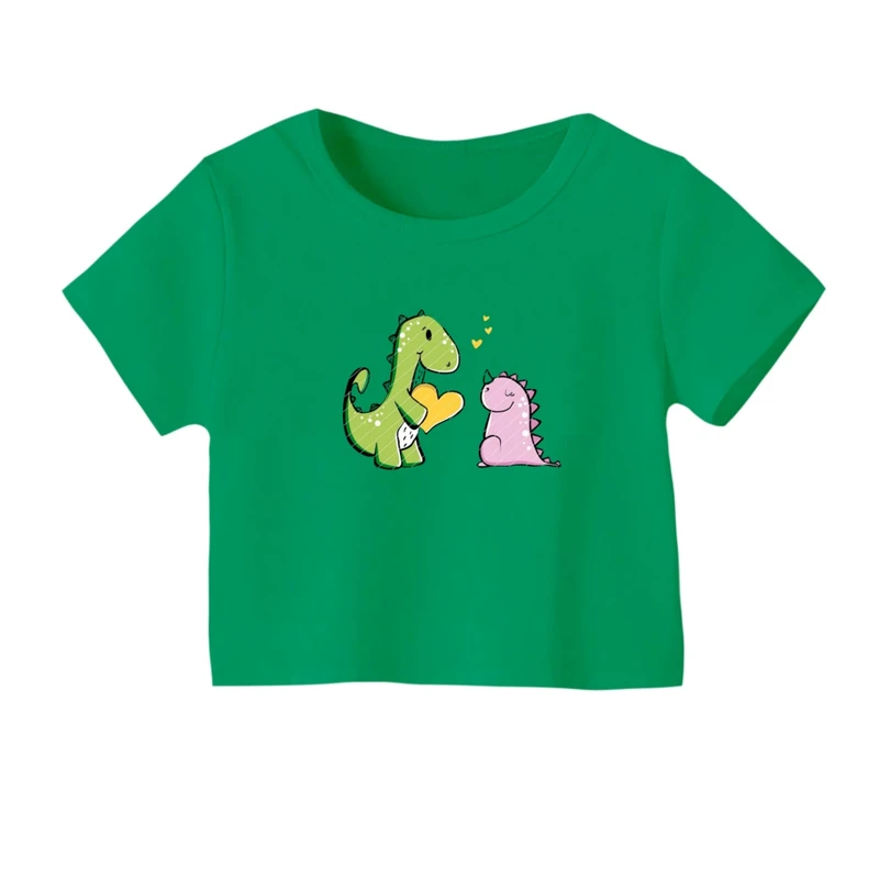کراپ‌ تی‌شرت آستین کوتاه زنانه مدل دایناسور کارتونی