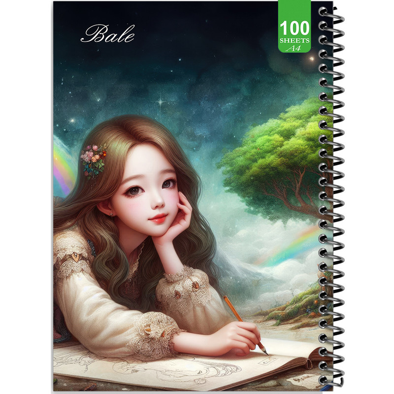 دفتر نقاشی 100 برگ بله طرح فانتزی دختر نقاش کد A4-N71