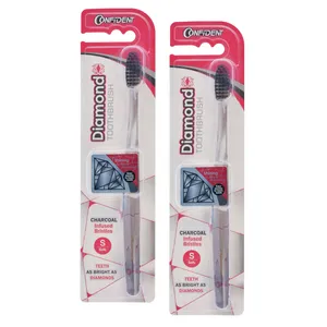 مسواک بزرگسال کانفیدنت مدل Diamond - Charcoal با برس نرم مجموعه 2 عددی