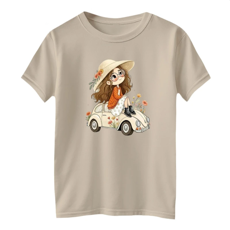 تی شرت آستین کوتاه بچگانه مدل دخترک و ماشین