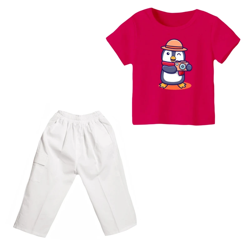 ست تی شرت و شلوارک دخترانه مدل پنگوئن کد ۲