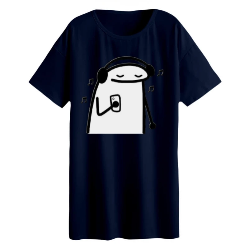 تی شرت لانگ زنانه مدل استیکر و موزیک 