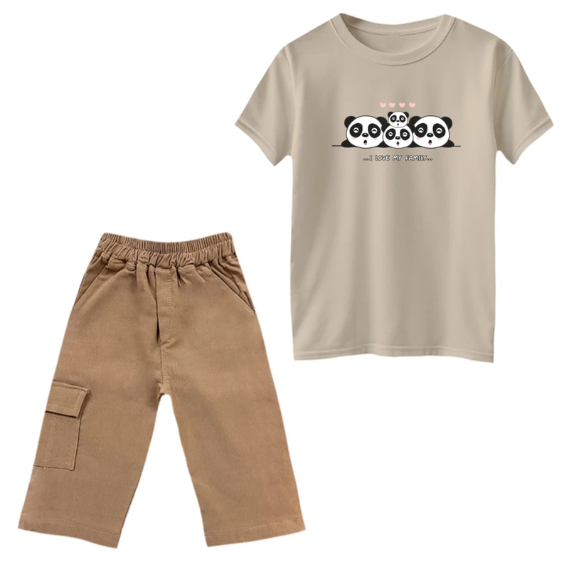 ست تی‌شرت و شلوارک پسرانه مدل خانواده پاندا