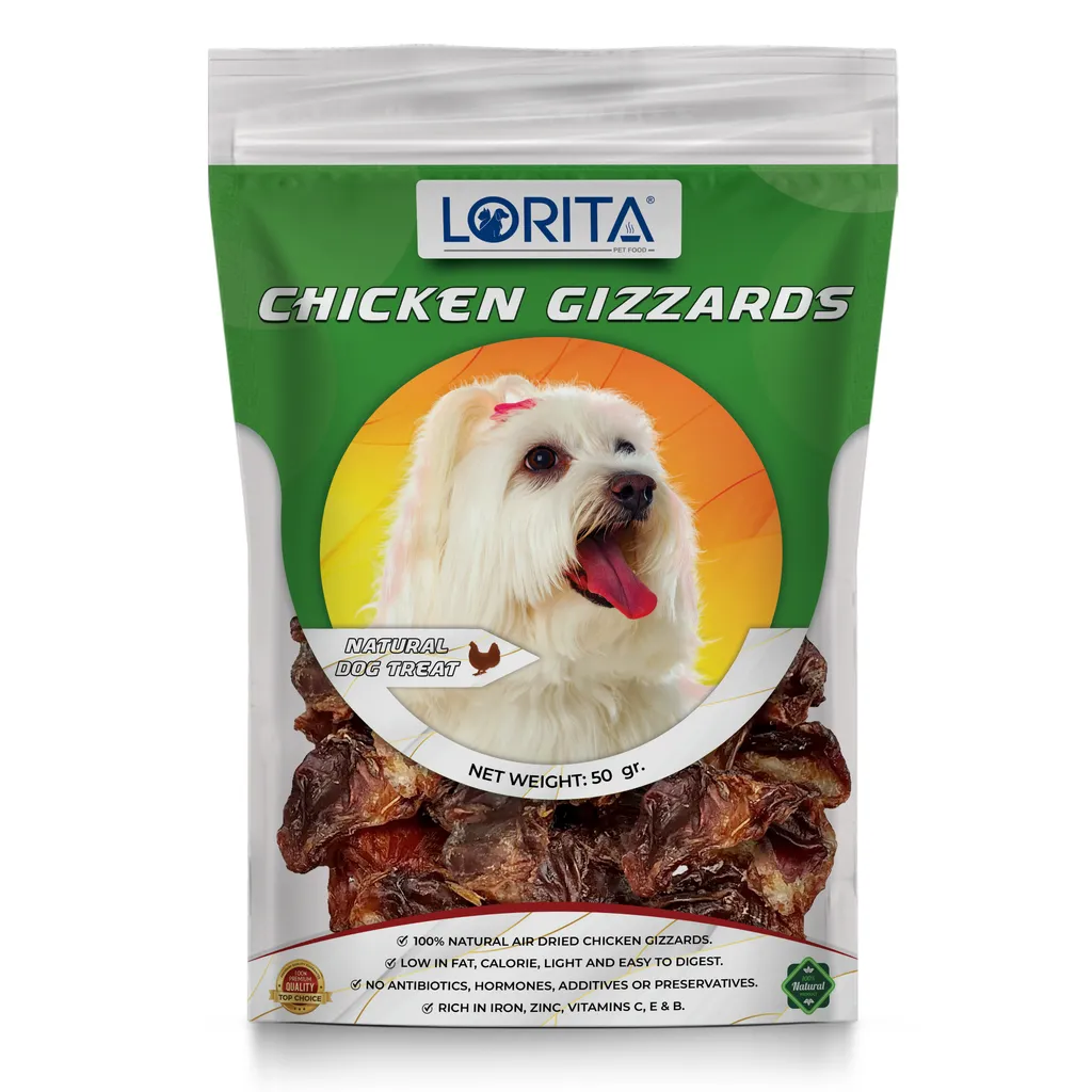 تشویقی سگ لوریتا مدل DRIED CHICKEN GIZZARDS وزن 50 گرم