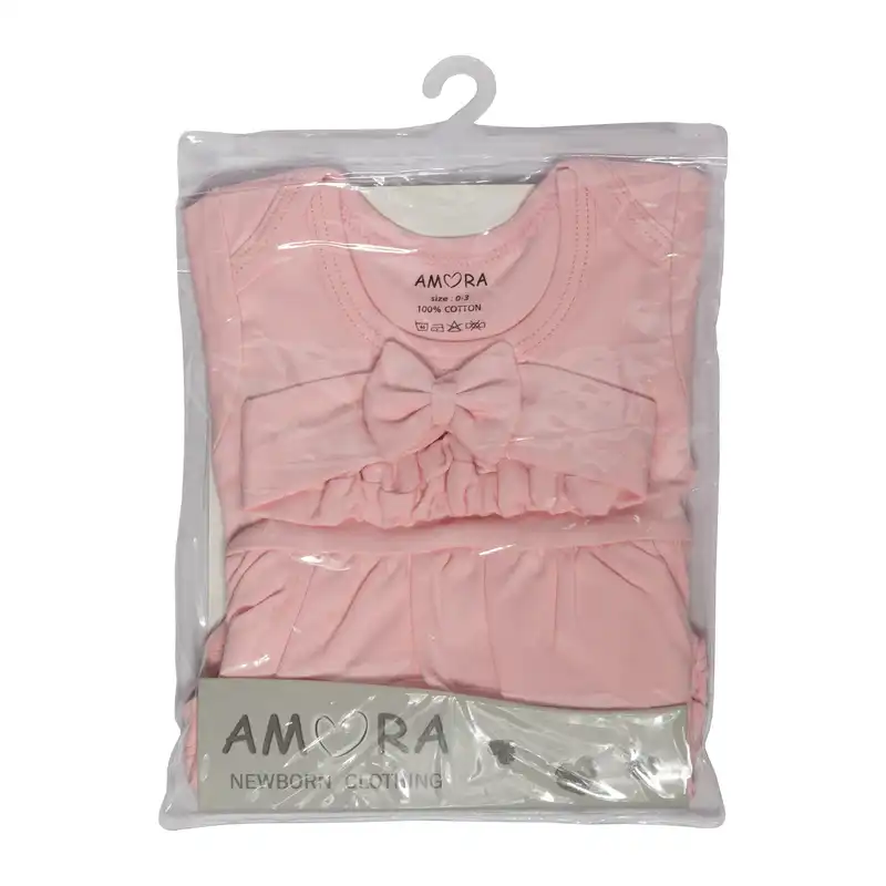 ست بادی و هدبند نوزادی آمورا مدل plain رنگ صورتی