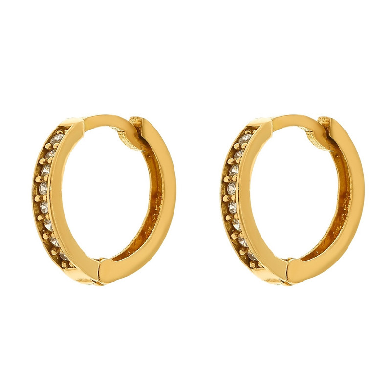 گوشواره حلقه ای طلا 18 عیار زنانه هور گالری مدل نگین دار کد BCE348