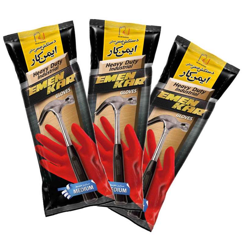 دستکش صنعتی گیلان مدل ایمن کار مجموعه 3 عددی دستکش صنعتی گیلان مدل ایمن کار مجموعه 3 عددی