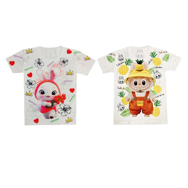تی‌شرت آستین کوتاه دخترانه مدل لبوبو و خرگوش مجموعه 2 عددی