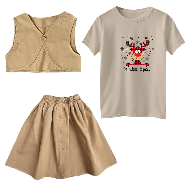 ست 3 تکه لباس دخترانه مدل گوزن کریسمس کد 12