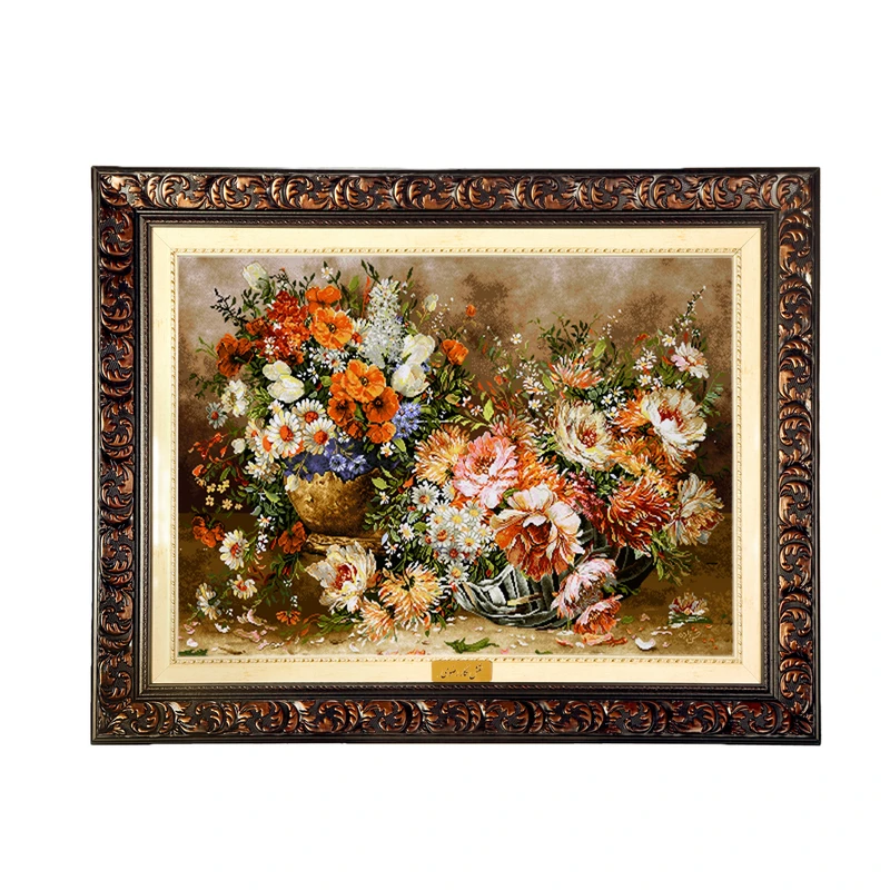 تابلو فرش ماشینی نقش نگار رضوی طرح گل کد 2344D