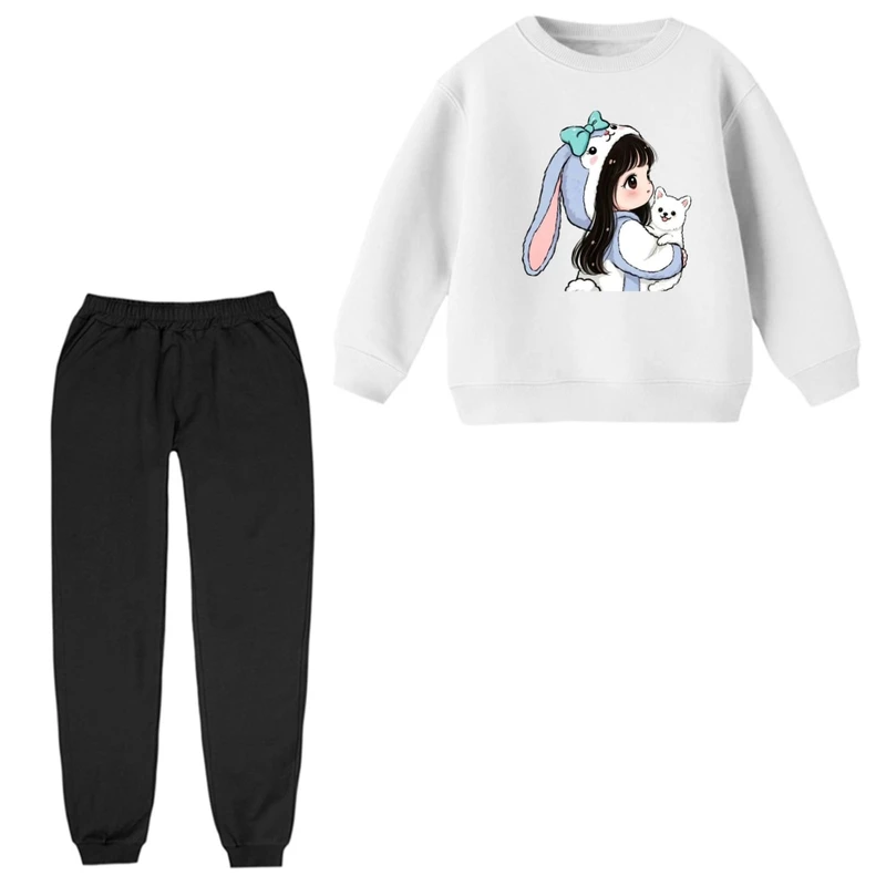 ست سویشرت و شلوار راحتی بچگانه مدل دخترک و گلبرگ 