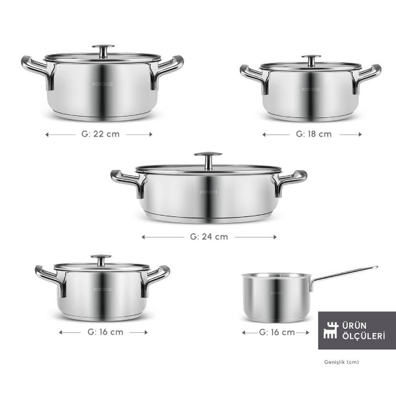 سرویس قابلمه و تابه استیل 9 پارچه کاراجا مدل Aris İnduksiyon