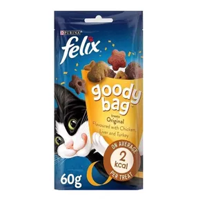 تشویقی گربه فلیکس مدل میکس مرغ و جگر و بوقلمون وزن 60 گرم