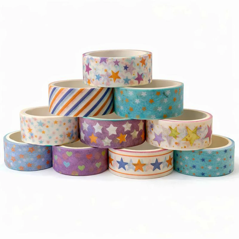 چسب کاغذی مدل واشی ستاره عرض 2.5 سانتی متر بسته 10 عددی