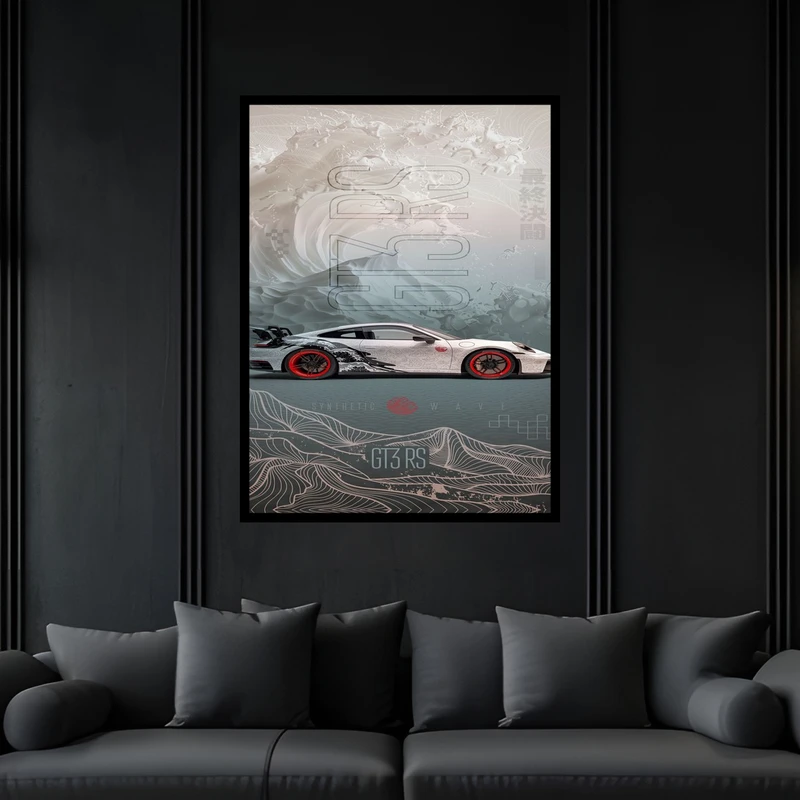 تابلو بکلیت طرح دکوری خودرو ماشین مسابقه پورشه مدل B-bu6092 فریم مشکی