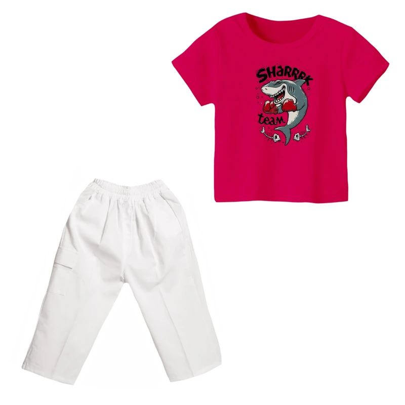 ست تی شرت و شلوارک دخترانه مدل کوسه کد ۴