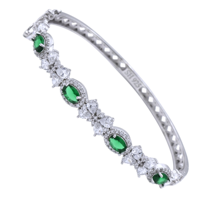 دستبند نقره زنانه گالری رضازاده مدل پاپیون فلاور زمرد 0268