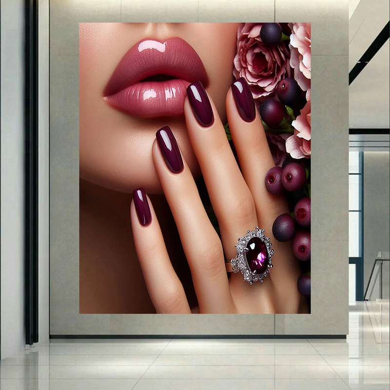 پوستر طرح مخمل ناخن های مانیکور شده مدل نگین بنفش کد AR303445