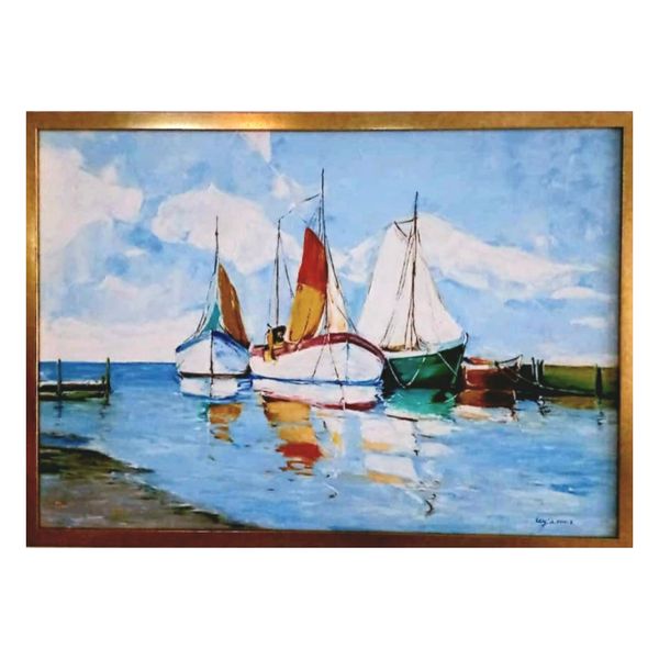 تابلو نقاشی رنگ روغن  طرح قایق و دریا