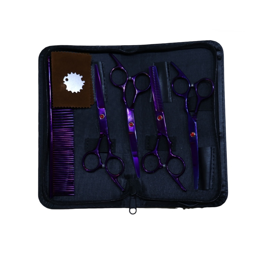 ست قیچی و شانه اصلاح حیوانات مدل 6inch بسته 5 عددی