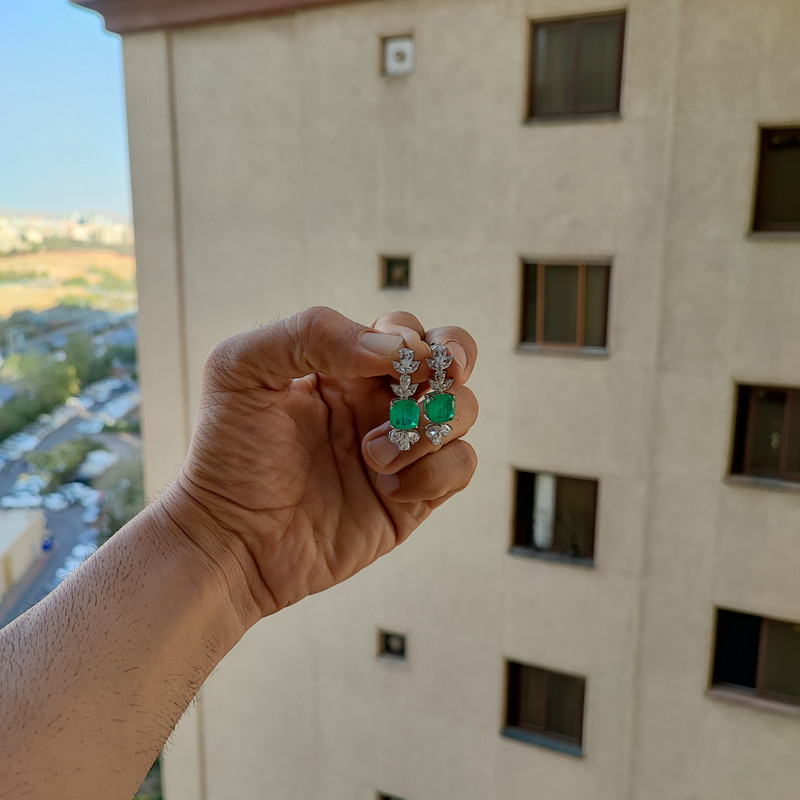 گوشواره نقره میخی زنانه مدل زمرد ترکیبی