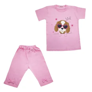 ست تی شرت  آستین کوتاه و شلوارک دخترانه مدل سگ عینکی