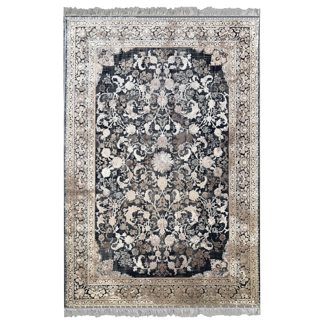 فرش ماشینی آرمانی طرح ترک کد 7103 زمینه خاکستری