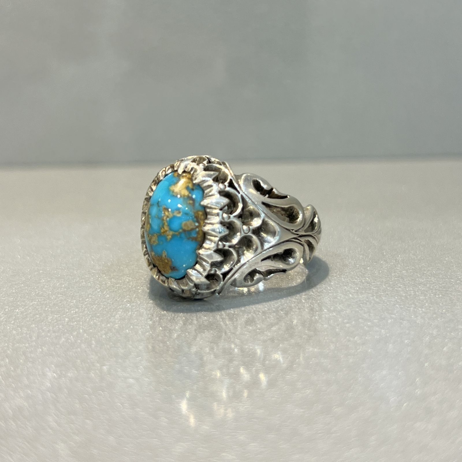 انگشتر نقره مردانه مدل اسپرت با نگین فیروزه نیشابوری 317 -  - 3