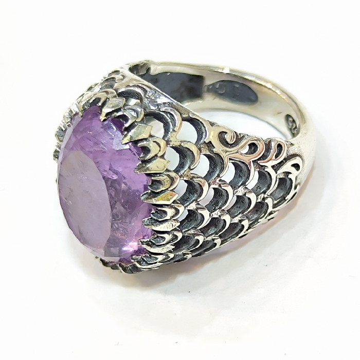 انگشتر نقره مردانه مدل آمیتیست طبیعی کد 14700