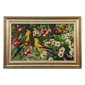 تابلو فرش دستباف مدل طوطی و گل بابونه کد 1987