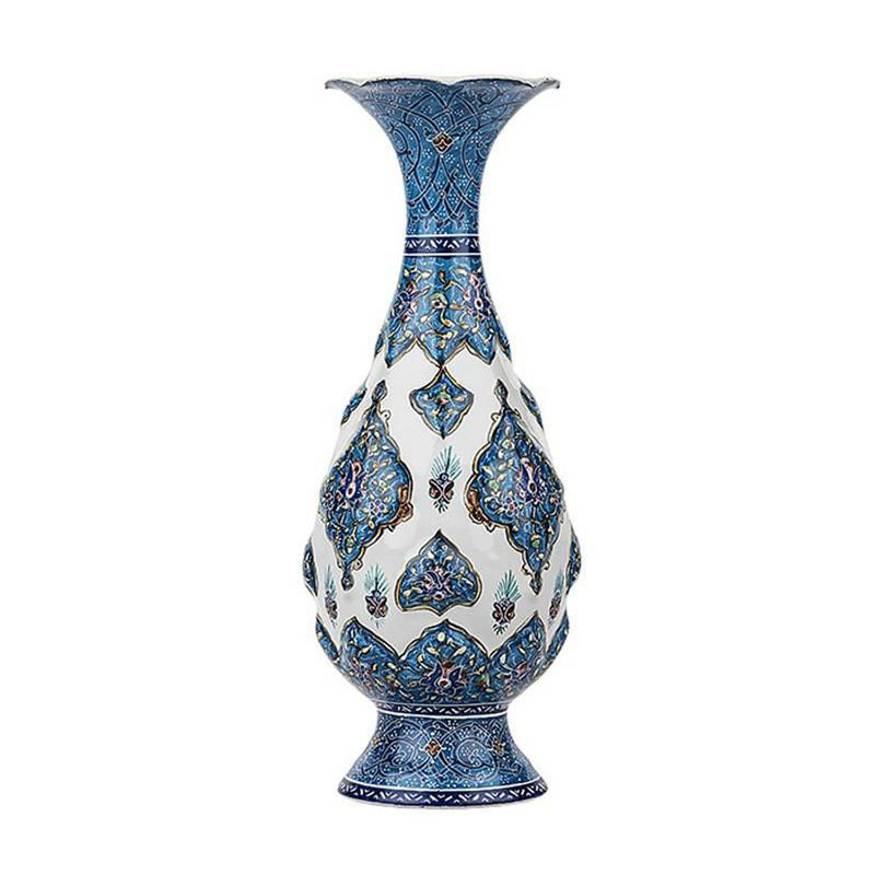 گلدان میناکاری مسی اسماعیلی طرح ترنج برجسته