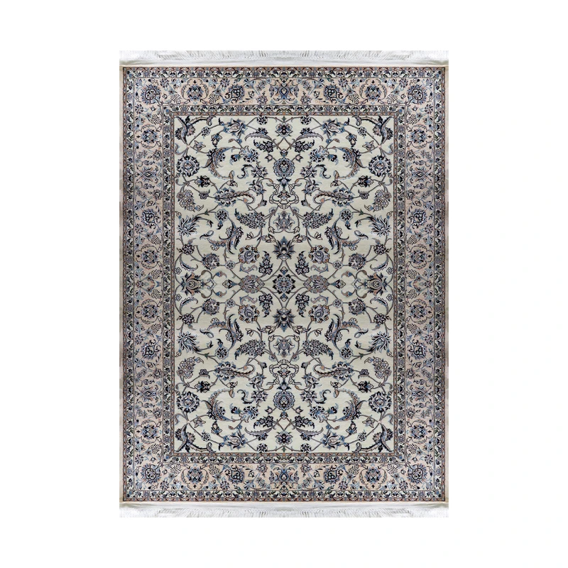 فرش دستبافت ۴ متری مدل افشان نایین ۶لا کد 1006 زمینه کرم