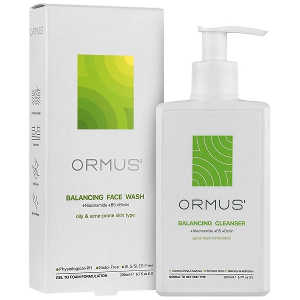 ژل شستشو صورت متعادل کننده پوست اورموس مدل نیاسینامد اسید آلاتوئین B5 مناسب پوست های چرب حجم 200 میلی لیتر