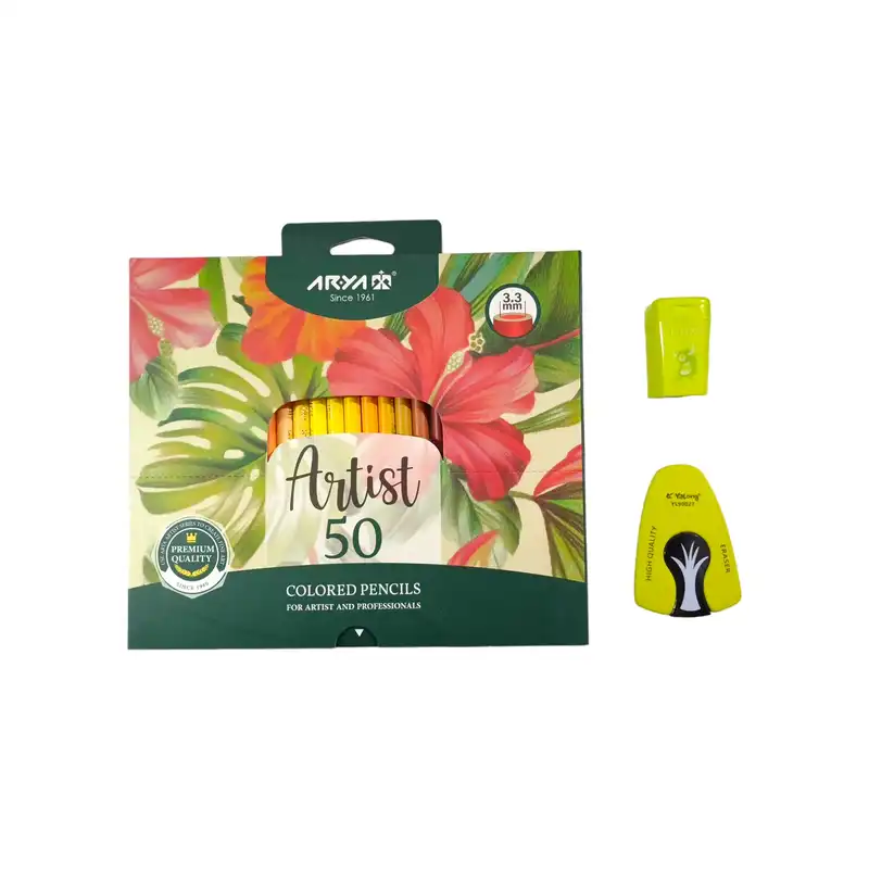 مداد رنگی 50 رنگ آریا مدل Artist به همراه پاک کن و تراش